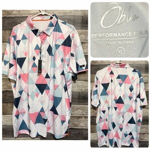 Obla Performance Golf Polo Shirt Men’s XL White Geometric Stretch Casual